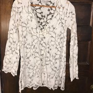 Boho lace semi-sheer swimsuit cover up